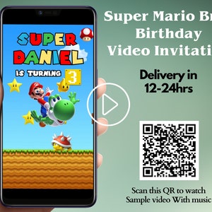Super Mario Geburtstag Video Einladung, Mario Bros Video Einladung, Super Mario Bros Geburtstag Einladung Video evite, Digitale Evite