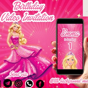Pink birthday video invitation, Girl birthday video Invitation, princess Birthday video Invitation, Pink Doll birthday video invitation