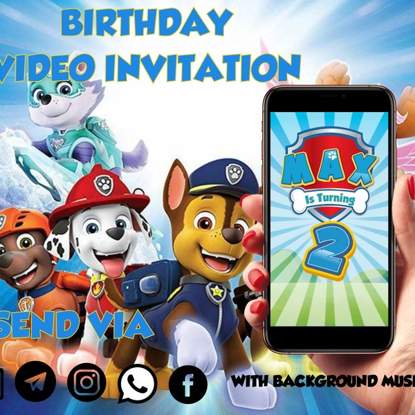 Invitation vidéo d'anniversaire de patte, invitation vidéo numérique patte, invitation vidéo personnalisée patte, invitations de patrouille