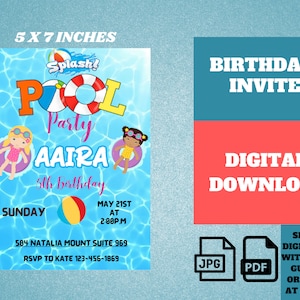 Pool Party Personalized Invitation, Birthday Pool Party Invitation, Digital Pool Party Invitation