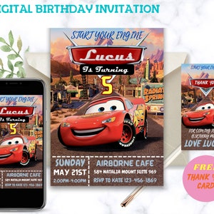 Cars Birthday Invitation | Kids Birthday Invitation | Lightning McQueen Invitation, Editable Birthday Invitation