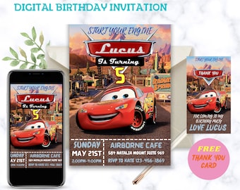 Cars Birthday Invitation | Kids Birthday Invitation | Lightning McQueen Invitation, Editable Birthday Invitation