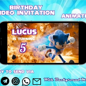 Sonic The Hedgehog, Sonic Video Einladung, Sonic Geburtstagseinladung, Sonic digitale Einladung, Sonic einladen
