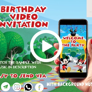 Invitación de cumpleaños de Mickey Mouse, invitación en vídeo de Mickey Mouse, invitación de Mickey Mouse, invitación en vídeo animada de Mickey Mouse, invitación digital