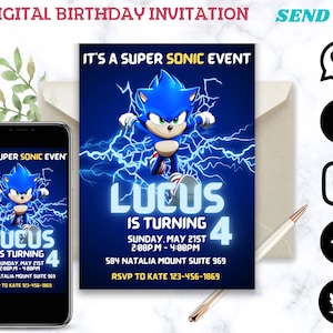 Sonic the Hedgehog Professional Verjaardagsuitnodiging, Digitale Uitnodiging Delen met Familie En Vrienden, Afdrukbaar, Sonic Verjaardagsuitnodiging