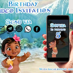 Baby Moana verjaardagsuitnodiging, Baby Moana video verjaardagsuitnodiging, Baby Moana digitale uitnodiging
