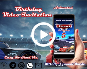 Cars Video Invitation, lightning McQueen Birthday Invitation, Cars Birthday Invitation, Personalized Digital video Invitation