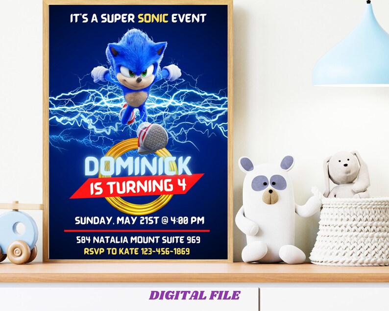 Sonic Birthday Invitation, Digital Invitation, Printable, Sonic