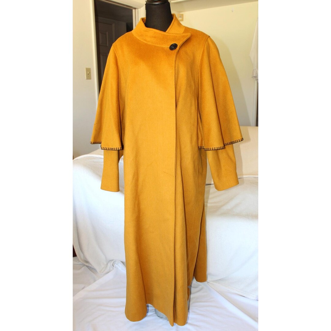 VTG 70'S Loring Forstmann Wool Blend Coat 2X Mustard Cape Old Money ...