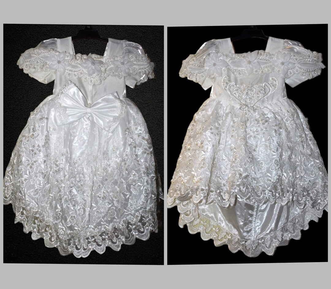 Vintage ANGELS Baptism Lace & Pearl White Embellished Girl Dress  display picture 1