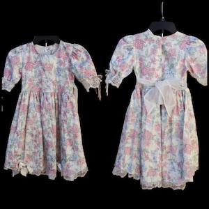 Vintage Poly Kids girls dress Puffy sleeves bows and lace floral print Size 10