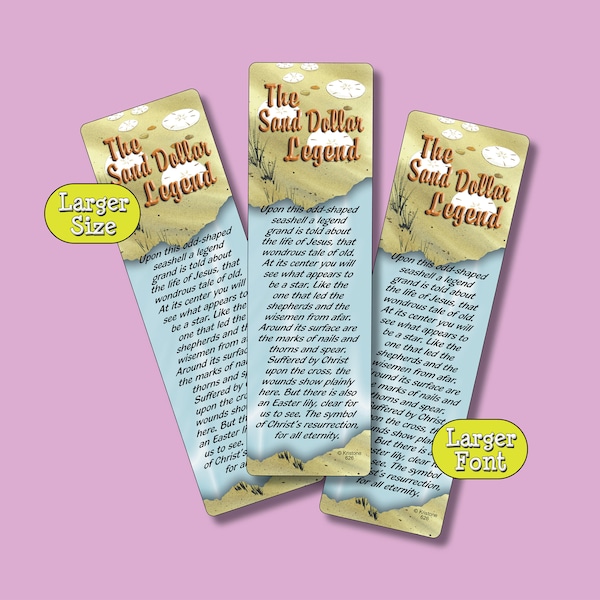 The SAND DOLLAR Legend - 3 No-Tassel Bookmarks - Inspirational, Motivating, Encouragement, Christian, Scripture, Affirming Story (NTB)