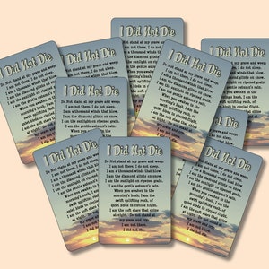 I Did Not Die  &quot;Do Not Stand At My Grave And Weep&quot;  - Mini-Verse Card, Wallet, Pocket, Inspirational, Encouragement, Sympathy (CTG)