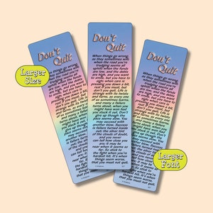 DON&#39;T QUIT - Poem - 3 No-Tassel Bookmarks - Inspirational, Motivating, Encouragement, Thought Provoking, Reassuring, Cheering