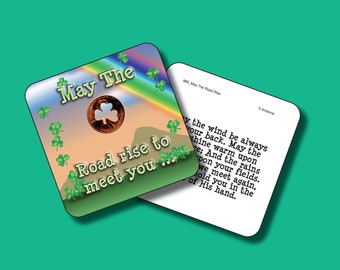 May The Road Rise - Shamrock Cut Out Pennies, Irish Shamrock Penny, Pennies From Heaven, Lucky Charm Coin, Irish Saying