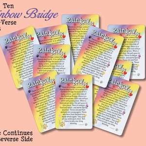 Tarjetas con 10 versículos en miniatura de Rainbow Bridge, recuerdo conmemorativo, duelo, obsequio, simpatía por la mascota, pérdida de una mascota (CTG)