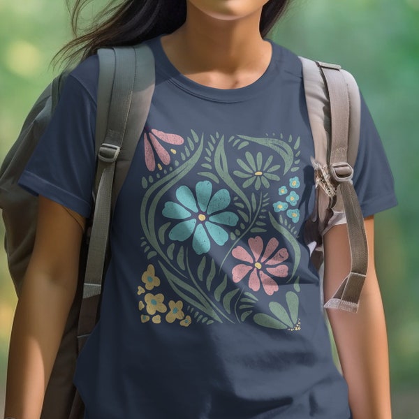 Comfort Colors Distressed Floral Shirt, Nature Inspired Fashion Tee Unique Botanical Shirt Soft Vintage Casual Wear Spring Styles