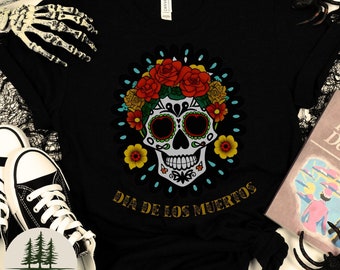 Dia De Los Muertos La Catrina shirt, Day of the Dead Sugar Skull Womens T-Shirt, Dia De Muertos Halloween Flower Skull Top