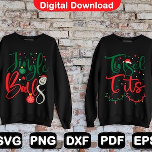Jingle Balls Svg, Tinsel Tits Svg, Design engraçado de camisa de Natal Svg, Arquivo Svg de casal de Natal para Cricut, Png, Svg, Pdf, Dxf, Eps