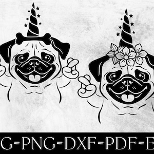 Pugicorn Svg, Pug Svg, Funny Dog Svg, Peace Dog Decal, My Pug Shirt Design Svg Files For Cricut,Instant Download Eps,Svg,Png,Dxf,Pdf