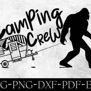 Camping Crew Bigfoot Svg, Camp Life, Camping Sasquatch Design, Adventure, Bigfoot Pulls American Flag Caravan Svg, Png, Dxf, Pdf, Eps