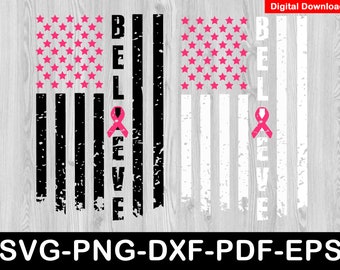 Camiseta de lucha contra el cáncer de mama con la bandera estadounidense SVG (descarga digital)