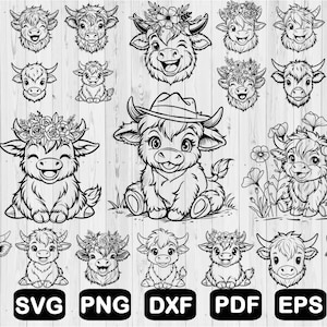 Cute Highland Cow Svg Bundle, Baby Cow Svg, Cow Png, Floral Cute Cow Svg, Svg Files For Cricut, Clipart, Cut Files, Png, Svg, Dxf, Pdf, Eps