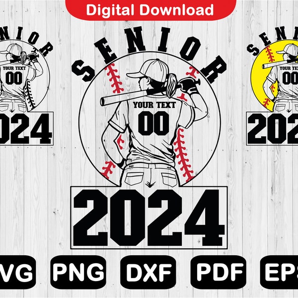 Senior 2024 Svg, Softball Player Svg, Class of 2024 Svg, Graduate Svg, Svg Files For Cricut, Clip Art, Cut File, Png, Svg, Pdf, Dxf, Eps