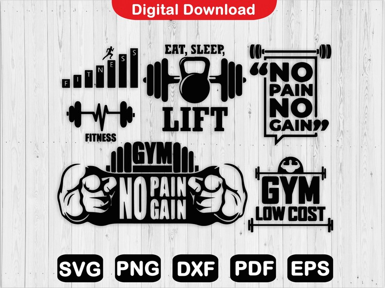 Fitness-SVG-bundel: motivatie voor sportschooltraining (digitale download) afbeelding 1