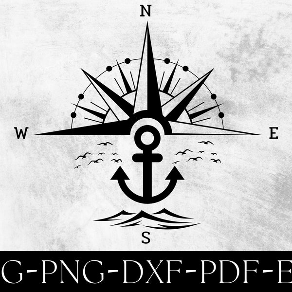 Anchor Compass Svg, Sailor Compass Svg,Seaman Shirt Design Svg Files For Cricut,Instant Download Eps,Svg,Png,Dxf,Pdf