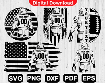 Football Svg Bundle, Football Player Svg, Custom Football Player Svg, Football Name Svg, Svg Files For Cricut, Cut File, Png, Svg, Eps, Dxf