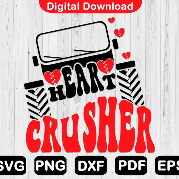 Heart Crusher 4x4 Truck Svg, Valentine's Day Offroad Svg, Cute Valentine Day Svg Files, Cameo, Cricut, Clipart, Cut File, Png, Svg, Dxf, Eps