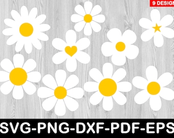 Paquete Daisy Svg, archivos Flower Svg para cricut, archivos Clipart Cut para Cricut Cameo, Vector Cutfile, Spring Summer Svg,Png Files