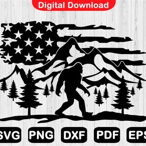 Bigfoot Sasquatch Svg, American Flag Mountain Bigfoot Svg for Cricut Files, Adventure Svg, Instant Dowload Eps,Svg,Png,Dxf,Pdf