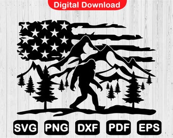 Bigfoot Sasquatch SVG: Cricut, American Flag Mountain (Digital Download)