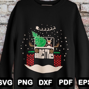 Rentier 4x4 Off-Road-Auto-Svg, Weihnachten Off-Road-Design, Weihnachten Offroad-Svg, Weihnachtsbaum-LKW-Svg-Datei für Cricut, Png, SVG, Dxf, Eps