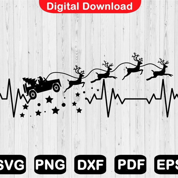 Santa Off Road Heart Beat Svg, Ekg Off Road Design, Christmas Off Road, Christmas 4X4 Design For Cricut, Clipart, Cut File, Vinyl Decal Svg