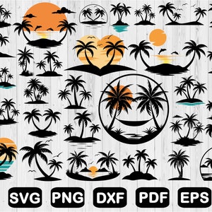 Pacote Palm Tree Svg, Pacote Palm Trees Png, Silhueta De Palmeira, Clipart De Palmeira, Tropical Svg, Svg Cut Files, Png, Dxf, Eps, Pdf