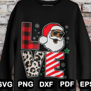 Black Santa Shirt Design Svg, Love Black Santa Svg, Black Santa Claus Svg File For Cricut, Iron on Transfer, Clipart, Png, Svg, Dxf, Eps