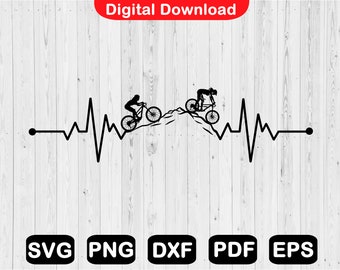 Couple Mountain Bike Heartbeat SVG: Adventure Clipart (Digital Download)