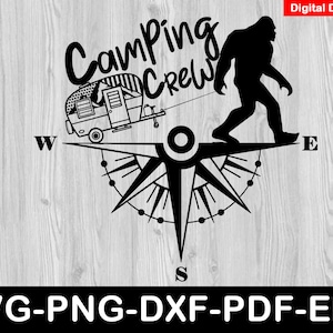 Camping Crew Compass Design Svg, Bigfoot Caravan Compass Svg, Sasquatch Compass Design Cricut Files, Instant Download Eps,Svg,Png,Dxf,Pdf