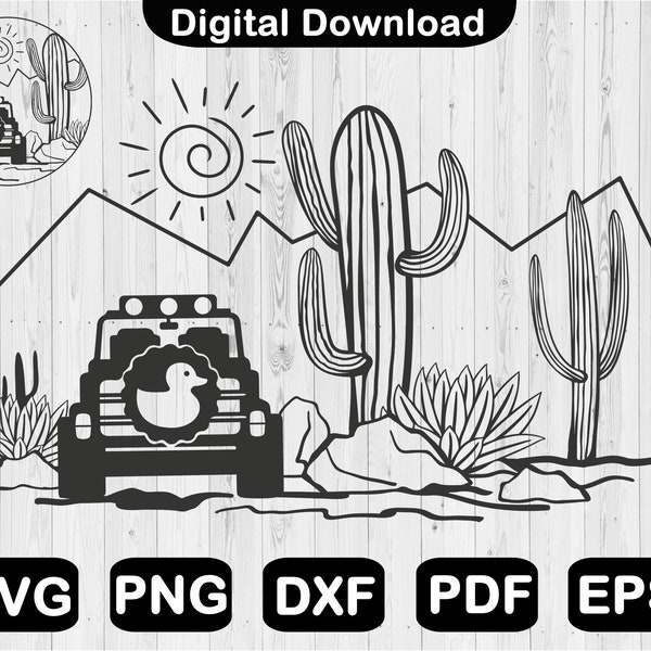 Off Road Desert Scene Svg, Adventure Svg, Duck Offroad Car Scene Svg, Texas Outline Svg, Svg Files, Cricut, ClipArt, Png, Svg, Dxf, Eps