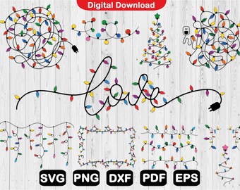 Paquete SVG de luces navideñas: Imágenes prediseñadas navideñas (descarga digital)
