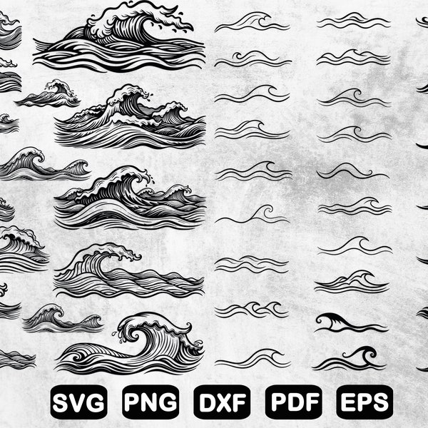 Wave Svg Bundle, Waves Svg Bundle, Waves Clipart, Svg Files For Cricut, Beach Svg, Summer Svg, Waves Silhouette, Waves vector, Png, Dxf, Eps
