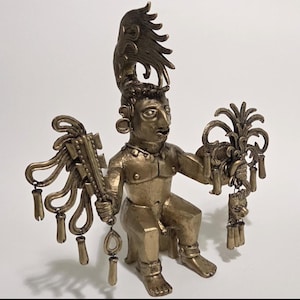 Handmade Aztec Maya Gold Warrior Idol: Museum Replica, 9.7&quot; Tall