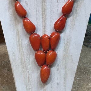 TROPICAL IVORY TAGUA Nuts Handmade Ecofriendly Artisan Necklace Festive Orange V Tip