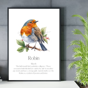March Bird Art Print Robin Bird Month Print Birth Month Bird Art Bird Month Wall Decor Robin Wall Decor Birth Month Gift Birthday Symbol