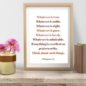 Whatever Is True Honorable Right Pure Lovely Art Print Philippians 4:8 Bible Verse Print Scripture Print Christian Wall Art Christian Art