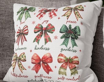 Pillowcase, Coquette Christmas Bows Pillow Galatians 5 Words Holiday Decor Festive Cushion Cover, Home Decoration Christmas Pillow Gift Idea
