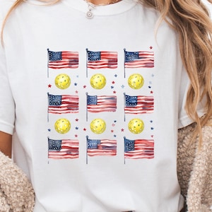 Patriotic Pickleball T-Shirt USA Flag Tee Independence Day Pickleball Shirt Pickleball T-Shirt For 4th of July Flag and Pickleball Shirt Tee